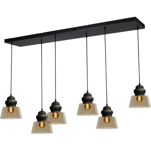 Hanglamp Opaco 6-lichts mat zwart 130x25cm 6x glas smoke Ø22x21cm - MASTERLIGHT