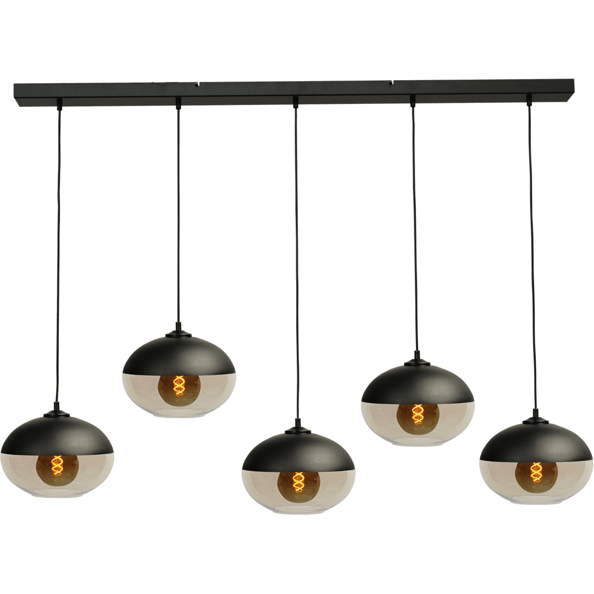 Hanglamp Opaco 5-lichts mat zwart 130x8cm 5x glas smoke Ø25x17cm - MASTERLIGHT