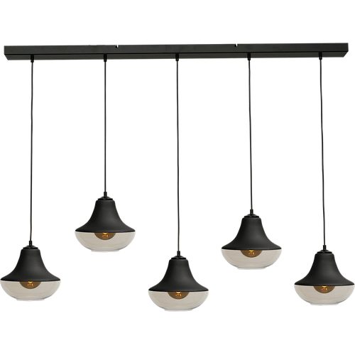 Hanglamp Opaco 5-lichts mat zwart 130x8cm 5x glas smoke Ø24x20cm - MASTERLIGHT