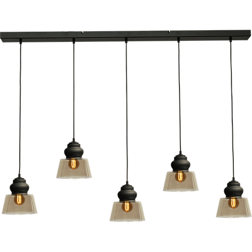 Hanglamp Opaco 5-lichts mat zwart 130x8cm 5x glas smoke Ø22x21cm - MASTERLIGHT