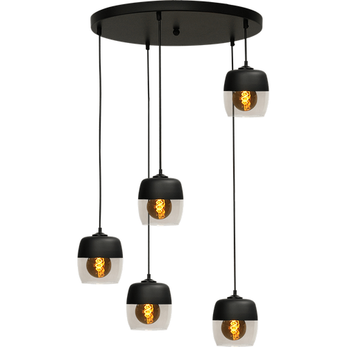 Hanglamp Opaco 5-lichts mat zwart base Ø50cm 5x glas smoke Ø21x17cm - MASTERLIGHT