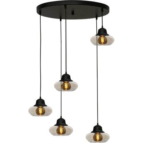 Hanglamp Opaco 5-lichts mat zwart base Ø50cm 5x glas smoke Ø21x17cm - MASTERLIGHT