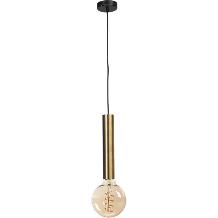 Hanglamp Tomasso 1-lichts antiek messing E27 - Ø45x250mm -  zwarte stoffen kabel 200cm - MASTERLIGHT