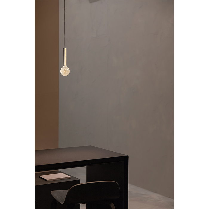 Hanglamp Tomasso 1-lichts antiek messing E27 - Ø45x250mm -  zwarte stoffen kabel 200cm - MASTERLIGHT