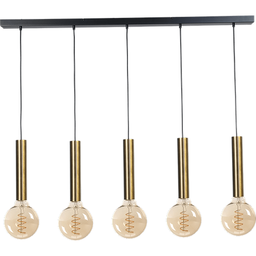 Hanglamp Tomasso 5-lichts antiek messing - plafondplaat zwarte 130x8cm - zwarte stoffen kabel 150cm - MASTERLIGHT