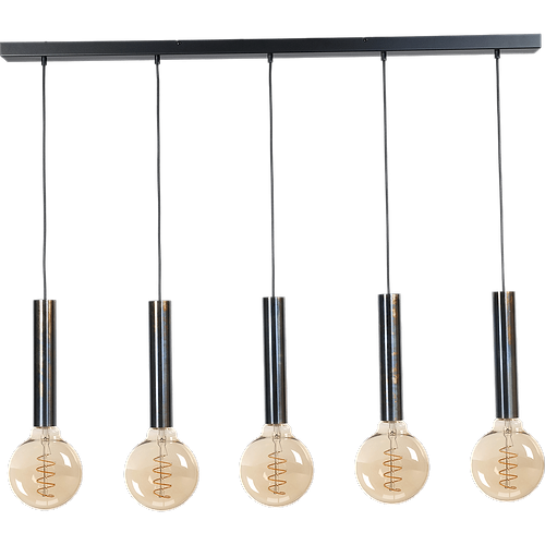 Hanglamp Tomasso 5-lichts dappled oil - plafondplaat zwarte 130x8cm - zwarte stoffen kabel 150cm - MASTERLIGHT