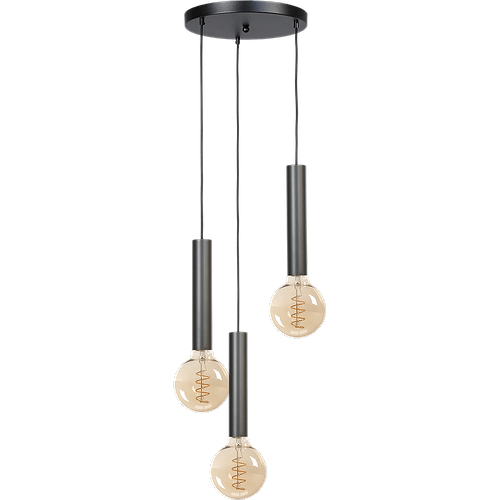 Hanglamp Tomasso 3-lichts mat zwart - basis zwart Ø35cm - zwarte stoffen kabel 150cm - MASTERLIGHT