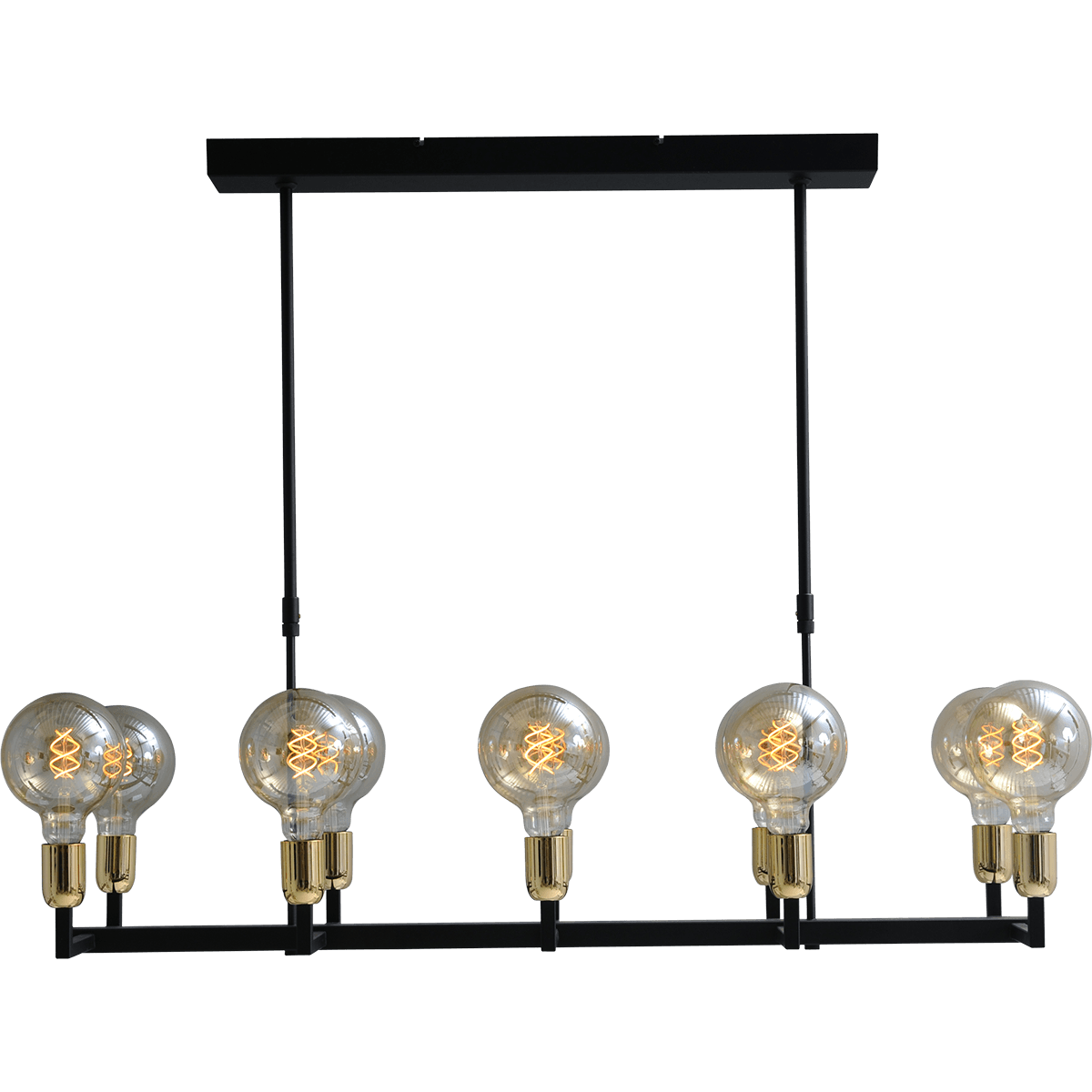 Hanglamp Tube 10-lichts zwart/glimmend messing breedte 100cm