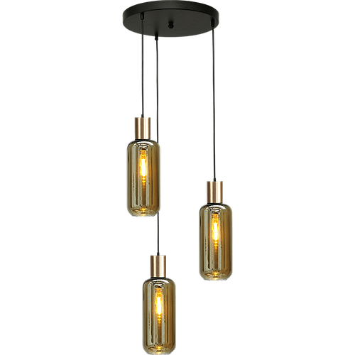 Hanglamp Bounty 3-lichts mat zwart/mat goud Ø35cm - 3x E27 hanger mat zwart 150cm - 3x glas smoke 62260-05-5 - MASTERLIGHT