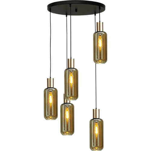 Hanglamp Bounty 5-lichts mat zwart/mat goud Ø50cm - 5x E27 hanger mat zwart - 5x glas smoke 62260-05-5 - MASTERLIGHT