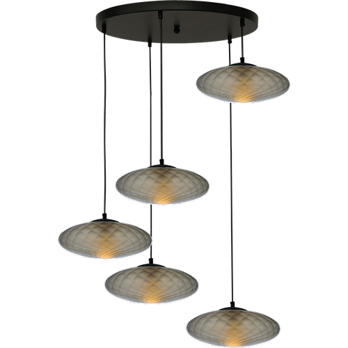 Hanglamp Bottega 5-lichts Ø50cm - glas smoke Ø30cm - zwarte stoffen kabel 350cm - MASTERLIGHT