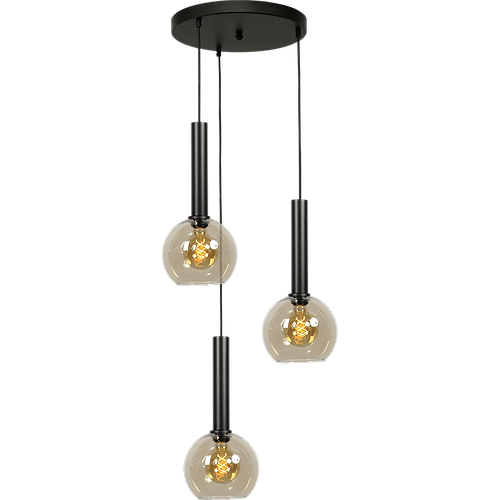 Hanglamp Bella -  3-lichts mat zwart Ø35cm - zwarte pvc kabel 150cm + glas 3x 62260-05-20-20 -  - MASTERLIGHT