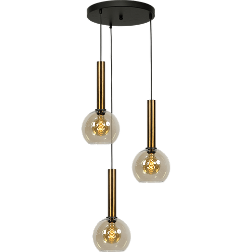 Hanglamp Bella -  3-lichts mat zwart/antiek brons Ø35cm - zwarte pvc kabel 150cm + glas 3x 62260-05-20-20 -  - MASTERLIGHT