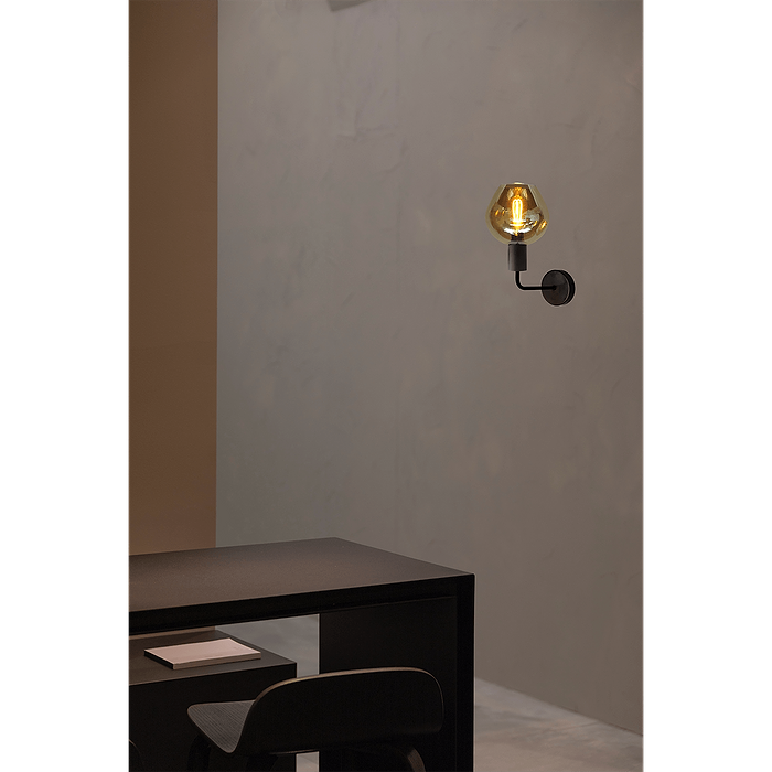 Wandlamp Bounty mat zwart lengte  38cm downlight - depth 29 -5cm - glas smoke Ø19cm - MASTERLIGHT