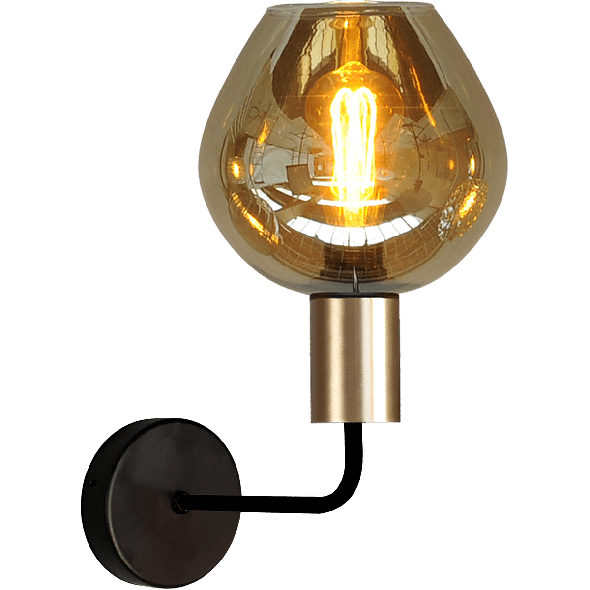 Wandlamp Bounty mat zwart/mat goud lengte  38cm uplight - depth 29 -5cm - glas smoke Ø19cm - MASTERLIGHT