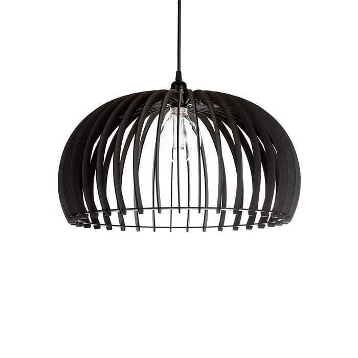 Houten hanglamp van Blij Design. Deze zwarte houten lamp Memphis heeft de volgende afmetingen: diameter 50 cm en hoogte 26
