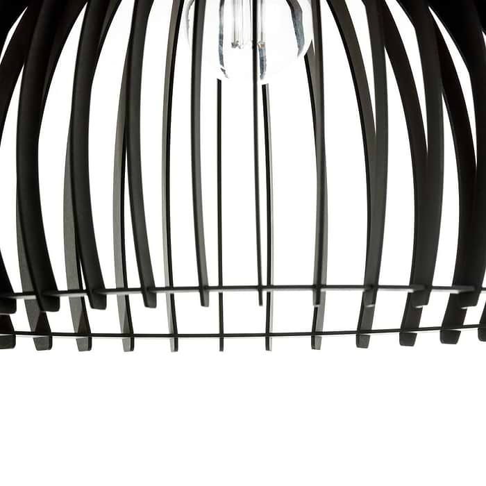 Houten hanglamp van Blij Design. Deze zwarte houten lamp Memphis heeft de volgende afmetingen: diameter 60 cm en hoogte 31