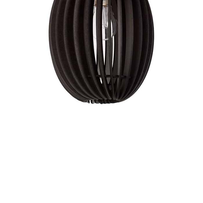 Houten hanglamp van Blij Design. Deze zwarte houten lamp Swan is 36 cm hoog en heeft een doorsnede van 28 cm. Een design houten hanglamp uit de grote serie houten lampen van Blij Design. Zie ook de andere houten lampen van Blij Design in deze serie. Zoek op het woord Swan. Blij Design is een Nederlands merk met handgemaakte designlampen.