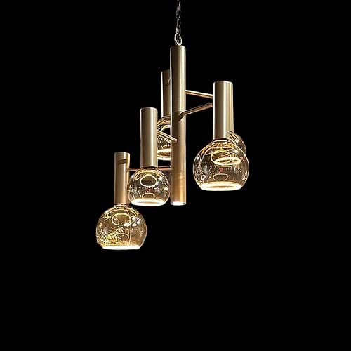 Exclusieve hanglamp Escale-LB045/5+1 van Leclercq en Bouwman. Armatuur brons. 5-lichts plus 1 LED spot