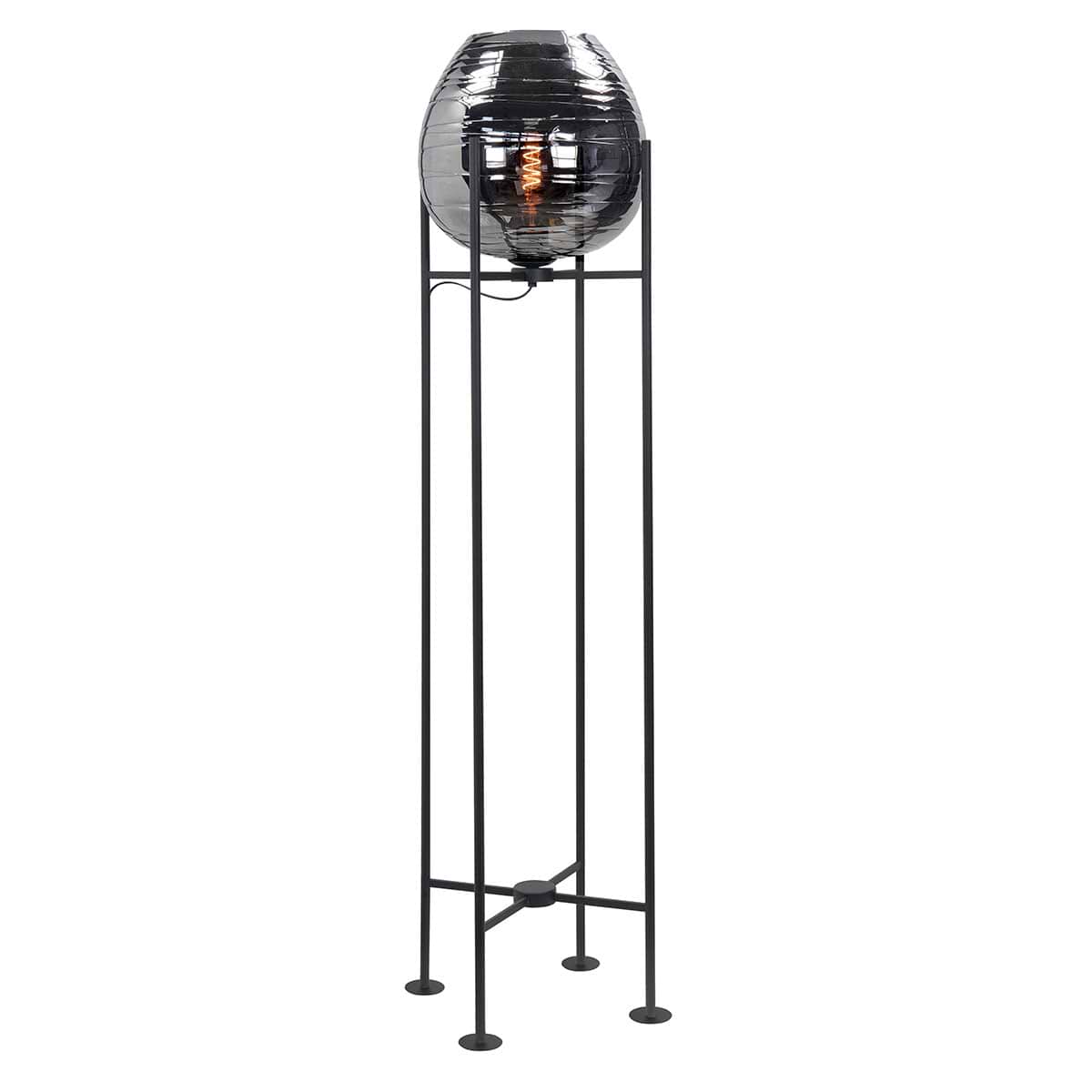 Vloerlamp Fantasy Apple groot E27 Mat Zwart + dimmer met glas Smoke – HIGHLIGHT