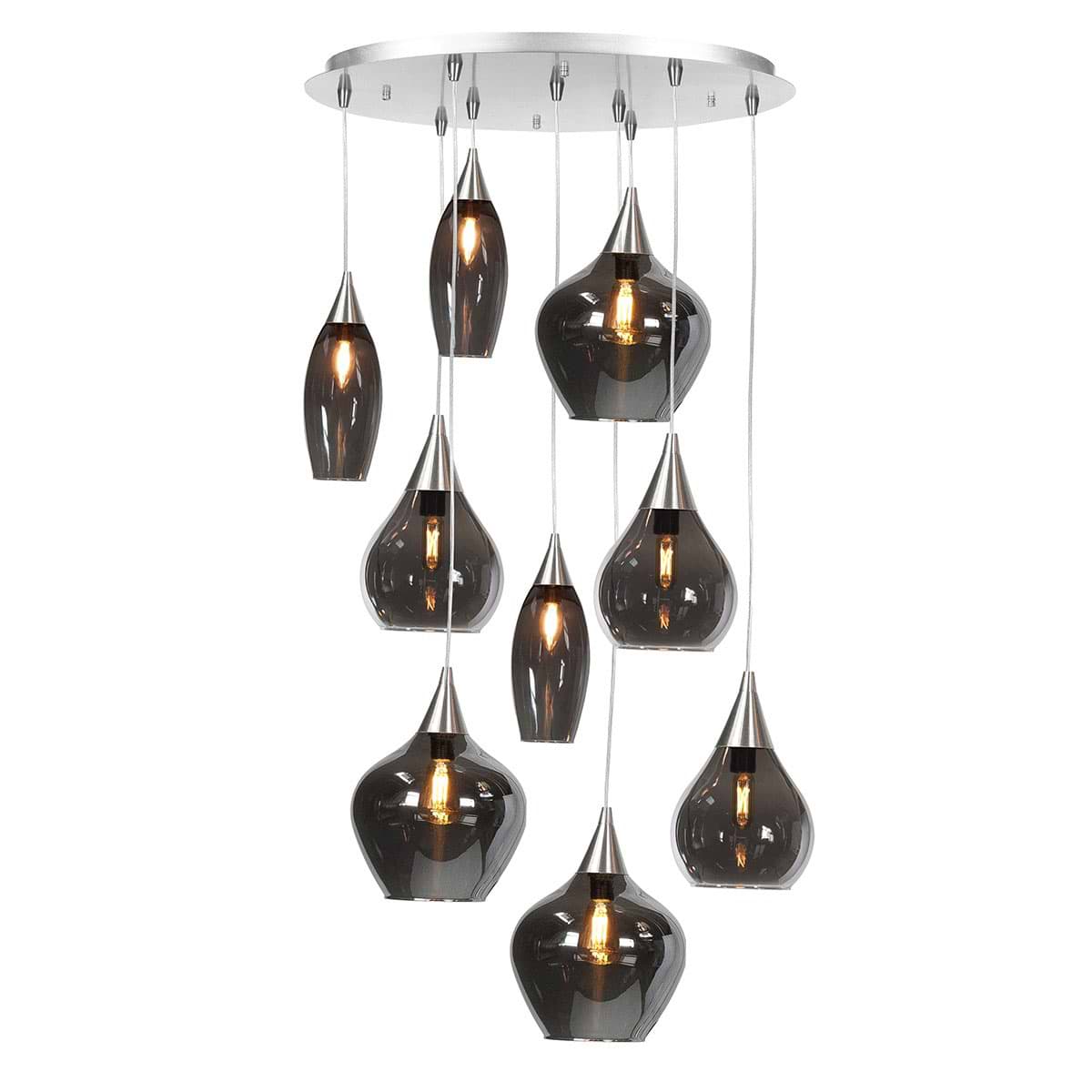 Hanglamp Cambio 9 X E14 rond Nikkel Mat + glas Smoke