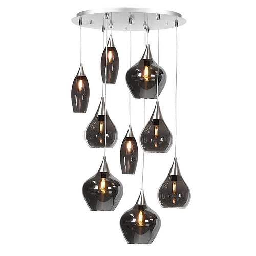 Hanglamp Cambio 9 X E14 rond Nikkel Mat + glas Smoke