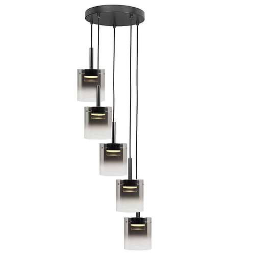 Hanglamp Salerno 5-lichts - geintegreerd LED 2700 Kelvin - 2250 Lumen - max -  Watt 5 x 5 Watt - rond 45 cm - maximale hoogte 180 cm - Metaal + 5 x glas G2173 - 19 - HIGH LIGHT
