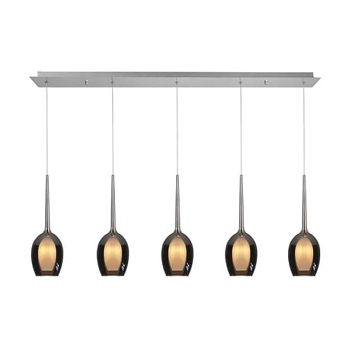 Hanglamp Belle 5xG9 balk 110cm -  Nikkel Metaal + buiten glas Smoke + binnen glas Opaal - Serie Belle - Hanglamp - High Light - H514219