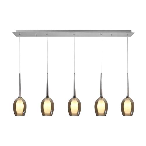 Hanglamp Belle 5xG9 balk 110cm -  Nikkel Metaal + buiten glas Amber + binnen glas Opaal - Serie Belle - Hanglamp - High Light - H514228