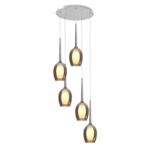 Hanglamp Belle 5xG9 rond Nikkel Metaal + buiten glas Amber + binnen glas Opaal - Serie Belle - Hanglamp - High Light - H514328