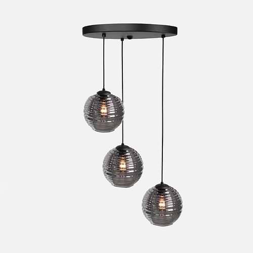 Hanglamp Fantasy Globe 3-lichts inclusief Smoke glas bollen - LED - mat zwart - dimbaar - HIGH LIGHT -  Prachtige transparante zwarte smoke glas kappen - diameter 20 cm -  Fitting E27 - lichtbronnen exclusief -  Deze prachtige hanglamp is dimbaar met een externe dimmer -  O1043 - 01 + G2041 - 19