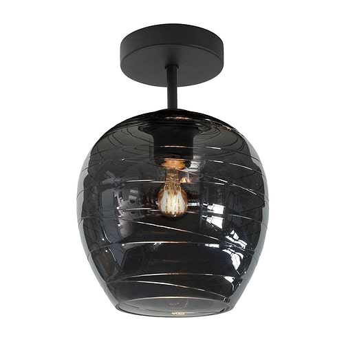 Plafonnier Fantasy 1 X E27 Mat Zwart - met glas Smoke - Serie Fantasy - Plafondlamp - Plafonnier - High Light - P604701 + G204019