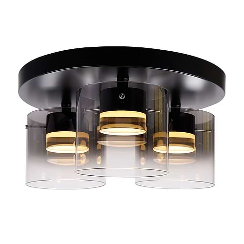 Plafondlamp Salerno - LED - mat zwart - 3-lichts - glas Smoke - transparant rookglas - doorsnede 40 cm - hoogte 19 cm - doorsnede glas 16 cm - hoogte glas 14 cm - dimbaar - incl -  3 x lichtbron LED 9 Watt - HIGH LIGHT -  Moderne sfeervolle plafondlamp uit de Salerno serie van High Light -