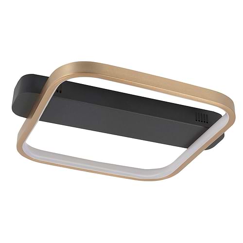 Plafondlamp - plafonnier Ascona -  Moderne strakke plafondlamp mat zwart en mat goud -  De mat zwarte plafondplaat heeft een lengte van 36 cm en een breedte van 10 cm -  In het mat gouden licht kader van 30 x 30 cm zit een geïntegreerde LED strip -  Het licht schijnt naar binnen en straalt uit naar beneden -  De plafondlamp komt uit de Ascona serie van HIGH LIGHT waarin ook andere varianten zitten -  Deze plafonnier wordt geleverd inclusief een 3-standen driver -  Deze lamp heeft een led module die schakelbaar is door middel van het aan en uit doen van de bestaande muurschakelaar (dit mag geen dimmer zijn) -  Daarmee dimt u de lamp van volle sterkte 100% naar 70% of naar 30% -  De geïntegreerde LED lichtbron heeft telt 20 Watt - 2700 Kelvin en 1800 Lumen -  P6610 - 38