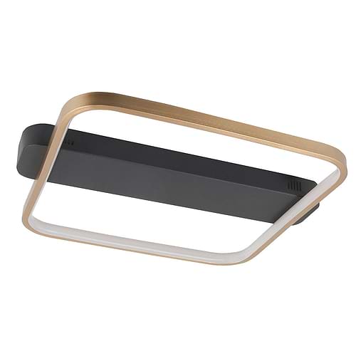 Plafondlamp - plafonnier Ascona -  Moderne strakke plafondlamp mat zwart en mat goud -  De mat zwarte plafondplaat heeft een lengte van 46 cm en een breedte van 10 cm -  In het mat gouden licht kader van 40 cm breedte zit een geïntegreerde LED strip -  Het licht schijnt naar binnen en straalt uit naar beneden -  De plafondlamp komt uit de Ascona serie van HIGH LIGHT waarin ook andere varianten zitten -  Deze plafonnier wordt geleverd inclusief een 3-standen driver -  Deze lamp heeft een led module die schakelbaar is door middel van het aan en uit doen van de bestaande muurschakelaar (dit mag geen dimmer zijn) -  Daarmee dimt u de lamp van volle sterkte 100% naar 70% of naar 30% -  De geïntegreerde LED lichtbron heeft telt 28 Watt - 2700 Kelvin en 2520 Lumen -  P6611 - 38