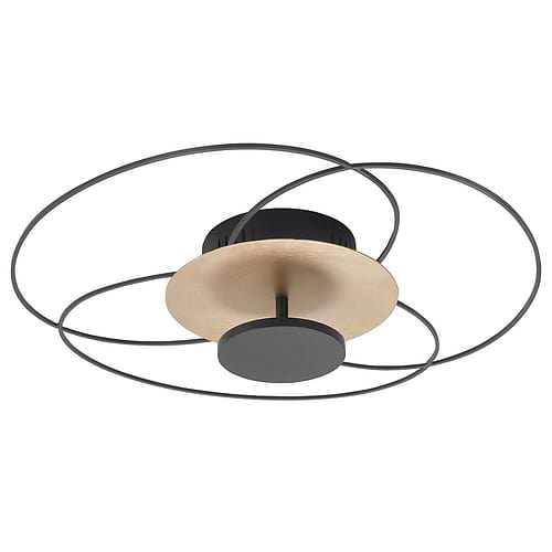Plafondlamp - plafonnier Piazza -  Moderne plafondlamp mat zwart en mat goud - doorsnede 52 cm -  Deze plafonnier wordt geleverd inclusief een 3-standen driver en geïntegreerde LED lichtbron -  De plafondlamp komt uit de Fiore serie van HIGH LIGHT waarin ook andere varianten zitten -  Dit stijlvolle plafonnier reflecteert het licht op de mat gouden plaat -  Deze plafonnier wordt geleverd inclusief een 3-standen driver -  Deze lamp heeft een led module die schakelbaar is door middel van het aan en uit doen van de bestaande muurschakelaar (dit mag geen dimmer zijn) -  Daarmee dimt u de lamp van volle sterkte 100% naar 70% of naar 30% -  De geïntegreerde LED lichtbron heeft telt 25 Watt - 2700 Kelvin en 2250 Lumen -  P6417 - 38