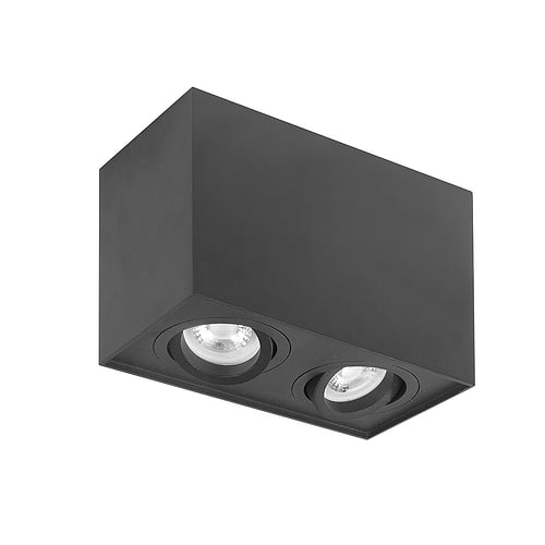 Spot Maxi Rebel - plafondlamp met twee spots - 2 X GU10 Rechthoek Zwart - Serie Maxi Rebel - Spots - Plafondspots - Opbouwspots - High Light - S745501