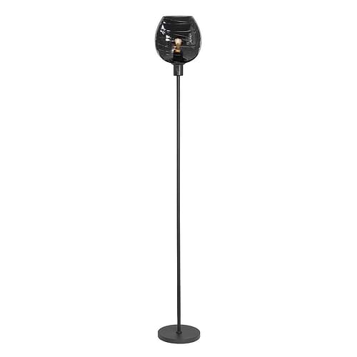 Vloerlamp Fantasy E27 Mat Zwart - incl -  schakelaar op lamphouder en incl -  glas Smoke - Serie Fantasy - Vloerlamp - High Light - V404801 + G204019