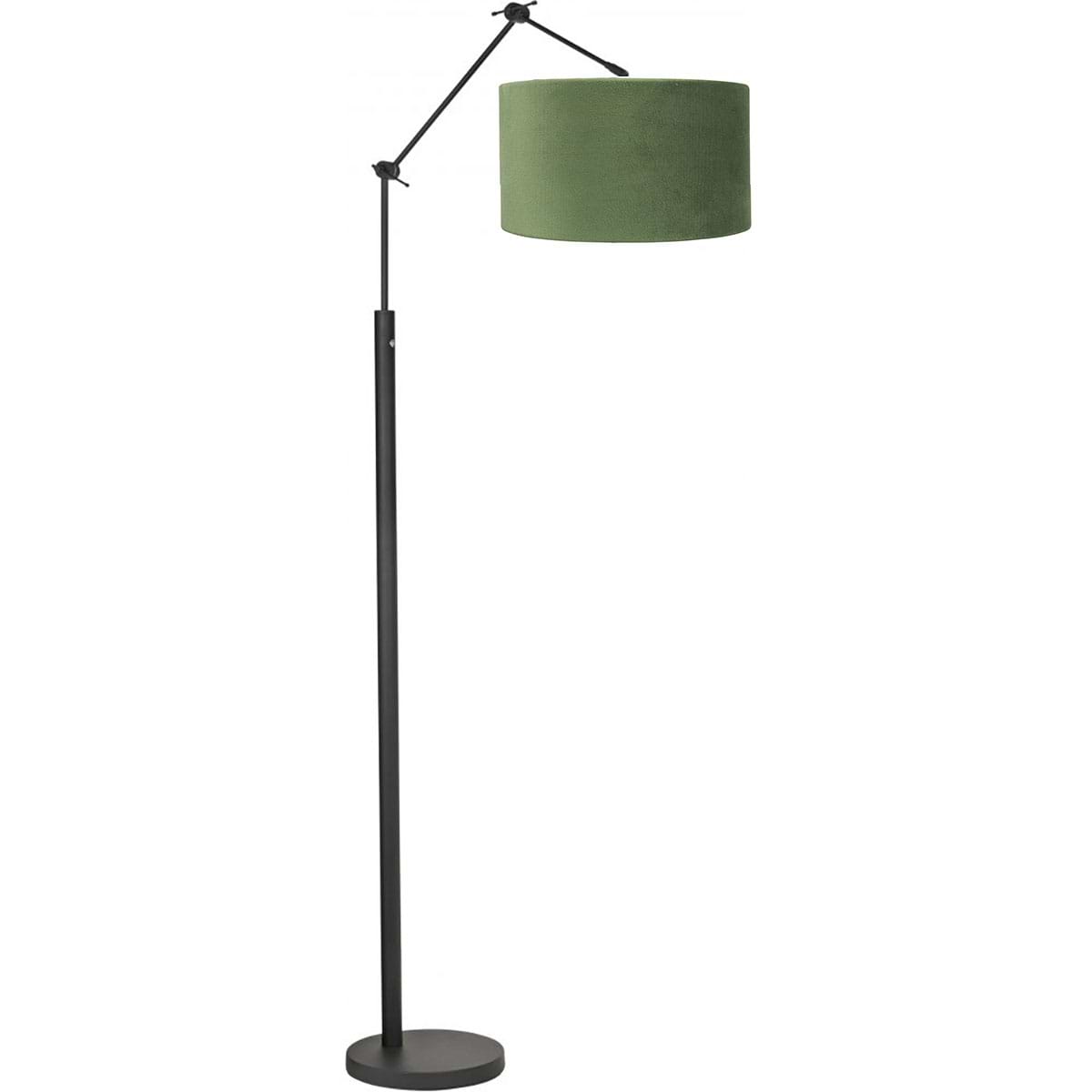 Vloerlamp Magna mat zwart van High Light - verstelbaar - met pulsdimmer op de lamp - 170 cm hoog - Inclusief zacht fluwelen stoffen lampenkap Cylinder San Remo met een diameter van 45 cm en een hoogte van 25 cm - kleur green - groen - E27 LED - HIGH LIGHT - E27 LED - maximaal 60 Watt - de lichtbron is exclusief - De ronde vloerplaat heeft een diameter van 28 cm - De lamp is draaibaar en kantelbaar - Binnen de Magna serie kunt u kiezen voor verschillende vormen en kleuren lampenkappen - Zoek in onze webshop op 'Magna' - V442101+O442607