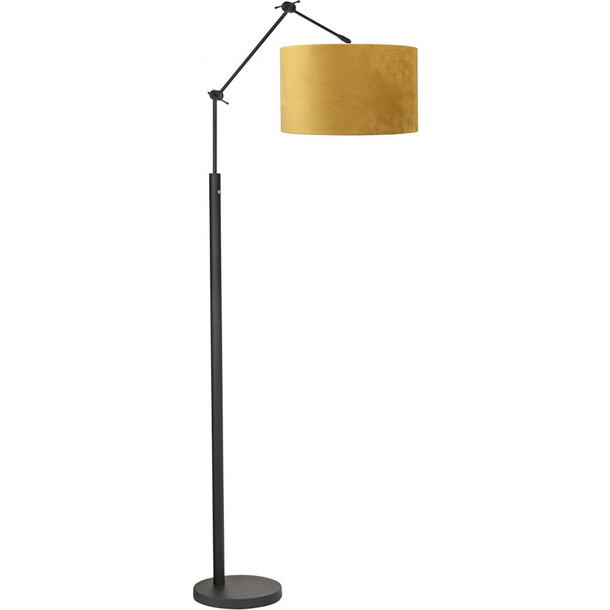 Vloerlamp Magna mat zwart van High Light - verstelbaar - met pulsdimmer op de lamp - 170 cm hoog - Inclusief zacht fluwelen stoffen lampenkap Cylinder San Remo met een diameter van 45 cm en een hoogte van 25 cm - kleur 09 Oker - E27 LED - HIGH LIGHT - E27 LED - maximaal 60 Watt - de lichtbron is exclusief - De ronde vloerplaat heeft een diameter van 28 cm - De lamp is draaibaar en kantelbaar - Binnen de Magna serie kunt u kiezen voor verschillende vormen en kleuren lampenkappen - Zoek in onze webshop op 'Magna' - V442101+O442608