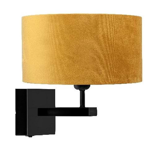 Wandlamp - bedlamp - leeslamp - Fantasy E27 Mat Zwart - incl -  kap Oker - Wandlamp - High Light - W304801 + G204019