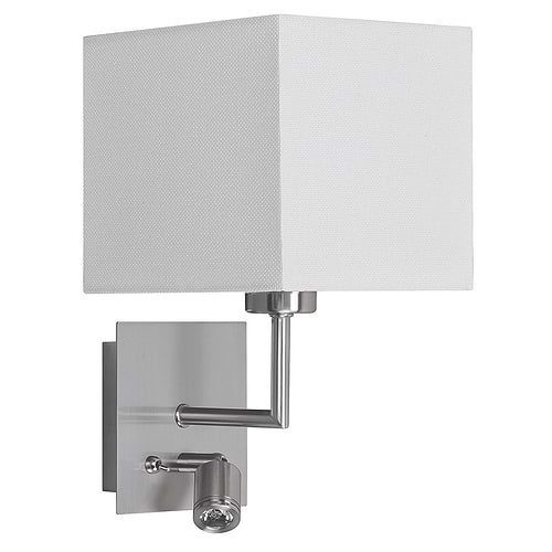 Wandlamp - leeslamp - bedlamp - Hotel E27 Nikkel-Mat + LED spot + schakelaar + kap Wit - Serie Hotel - Wandlamp - High Light - W350700