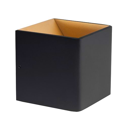 Wandlamp Stretto - mat zwart en mat goud - vierkant 10 cm - up en down verlichting - geïntegreerde LED lichtbron - 2700K - 6W - dimbaar - HIGH LIGHT