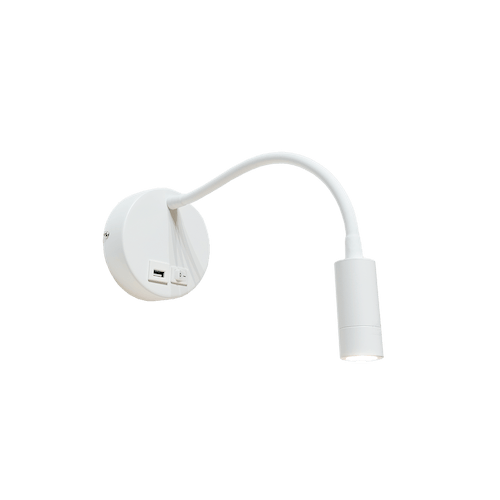 Wandlamp - bed leeslampje - wit "Flex-USB" ø10cm 3W LED 3000K - ART DELIGHT - WL FLEX-USB WI