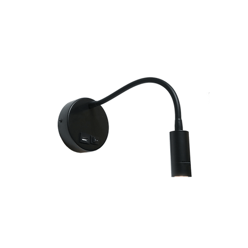 Wandlamp - bed leeslampje - zwart "Flex-USB" ø10cm 3W LED 3000K - ART DELIGHT - WL FLEX-USB ZW