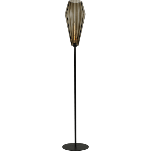 Vloerlamp Diamond mat zwart hoogte 190cm - glas smoke Ø27x60cm - aan/uit knop - MASTERLIGHT