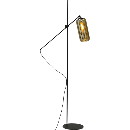 Vloerlamp Quinto 1-lichts hoogte 161cm mat zwart met zwarte glazen kap