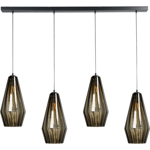 Hanglamp Diamond 4-lichts mat zwart 130x8cm - glas smoke Ø23x46cm - kabel zwart pvc 150cm - MASTERLIGHT
