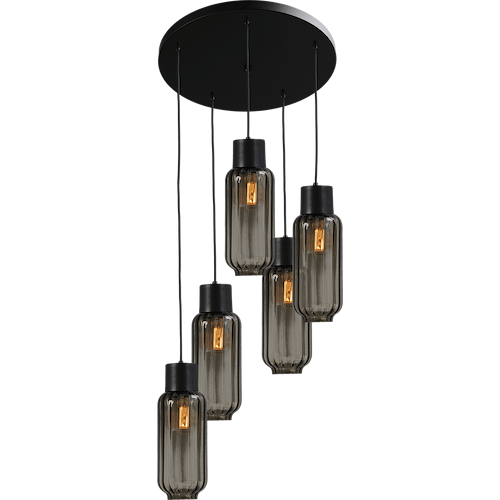 Hanglamp "Lett Rib" zwart 5-lichts doorsnede 50cm