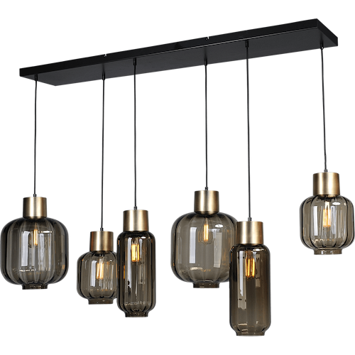 Hanglamp "Lett Rib" mat goud 6-lichts beam zwart 130x25cm